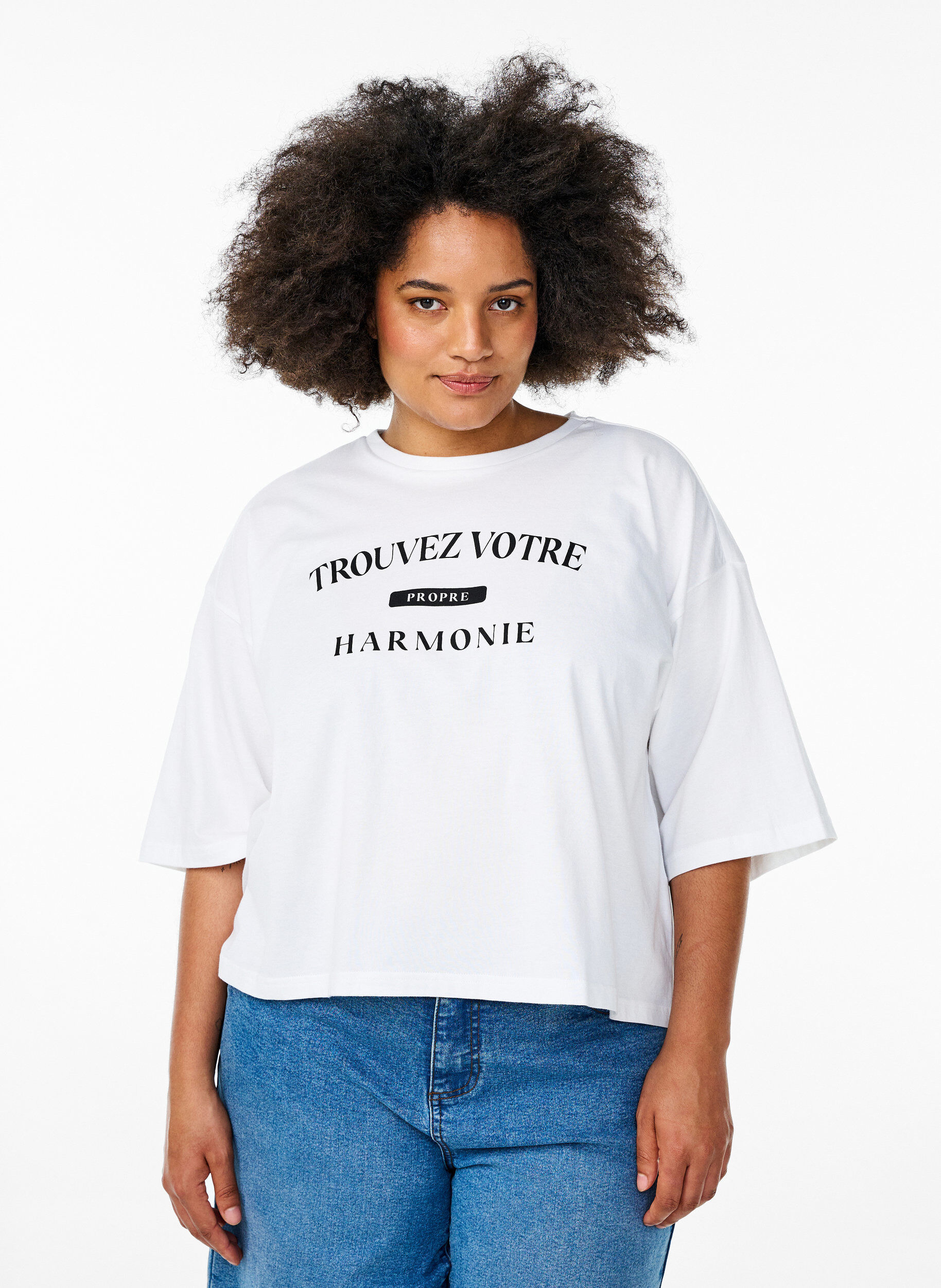 Kort T-shirt met een losse pasvorm, Wit, Model