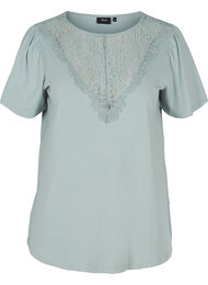 T-shirt met korte mouwen en kanten details, Silver Blue