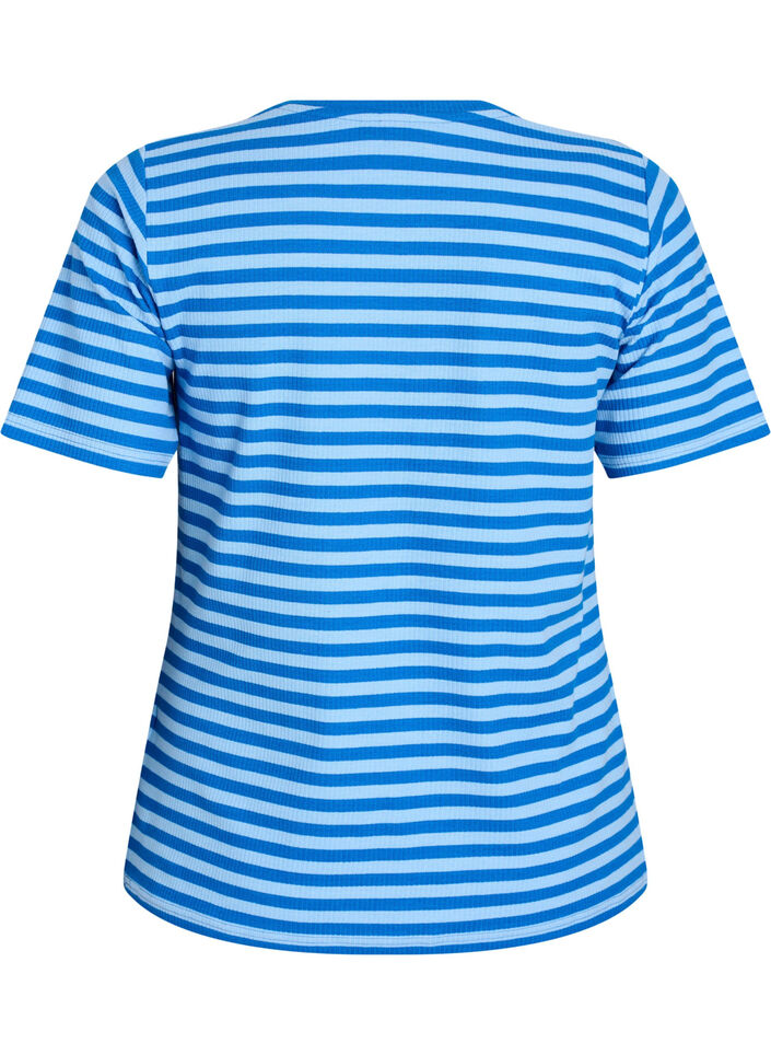 Gestreept T-shirt met geribbelde textuur, Blauw, Packshot image number 1