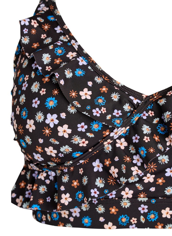Bloemen bikinitop met ruches, Bruin, Packshot image number 2