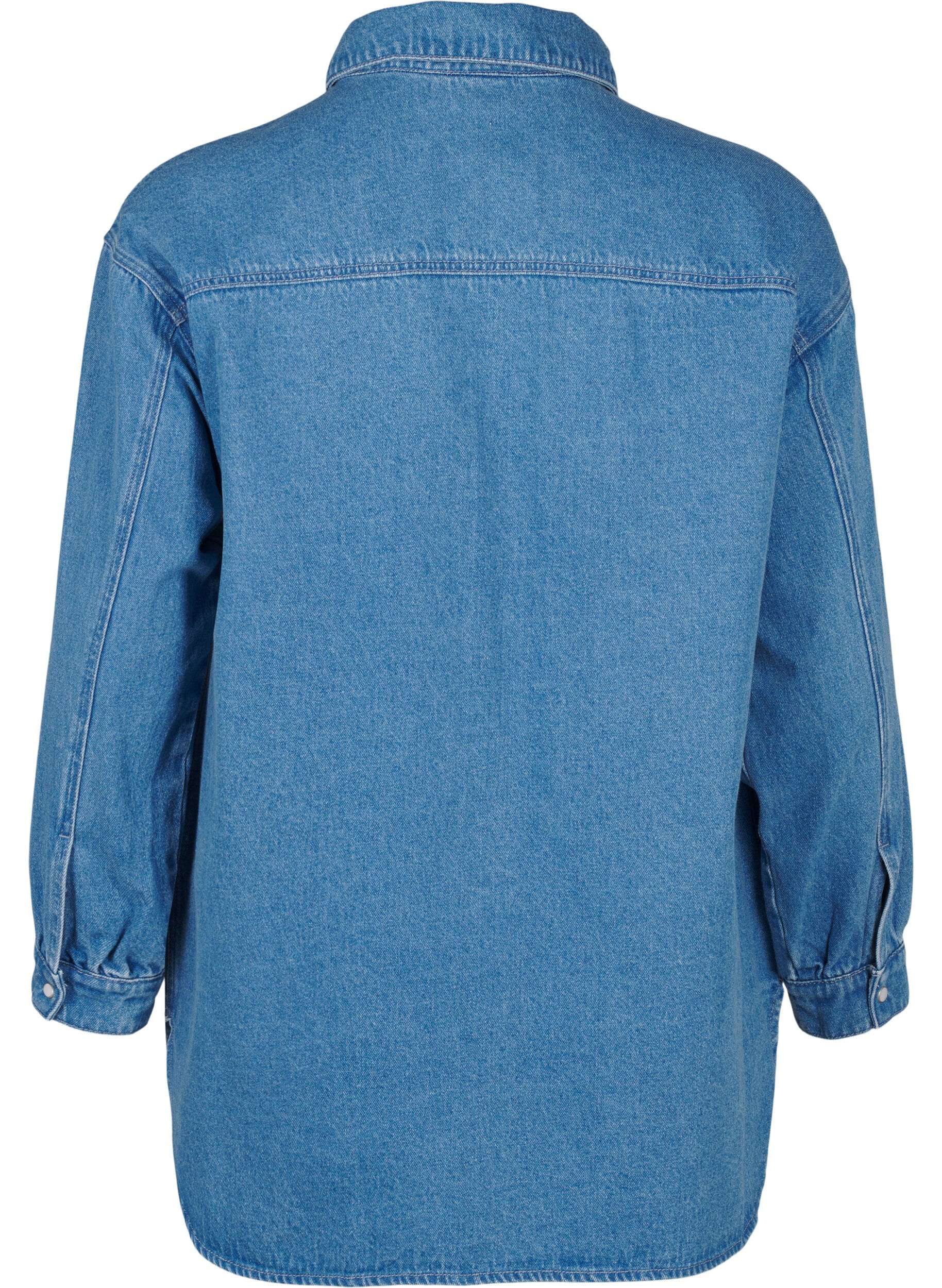 Zizzi Denim shirt met strasssteentjes, Light Blue Denim, Packshot image number 1
