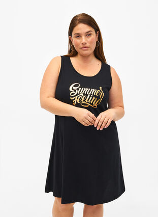 Mouwloze katoenen jurk met a-vorm, Black W. Summer, Model image number 0