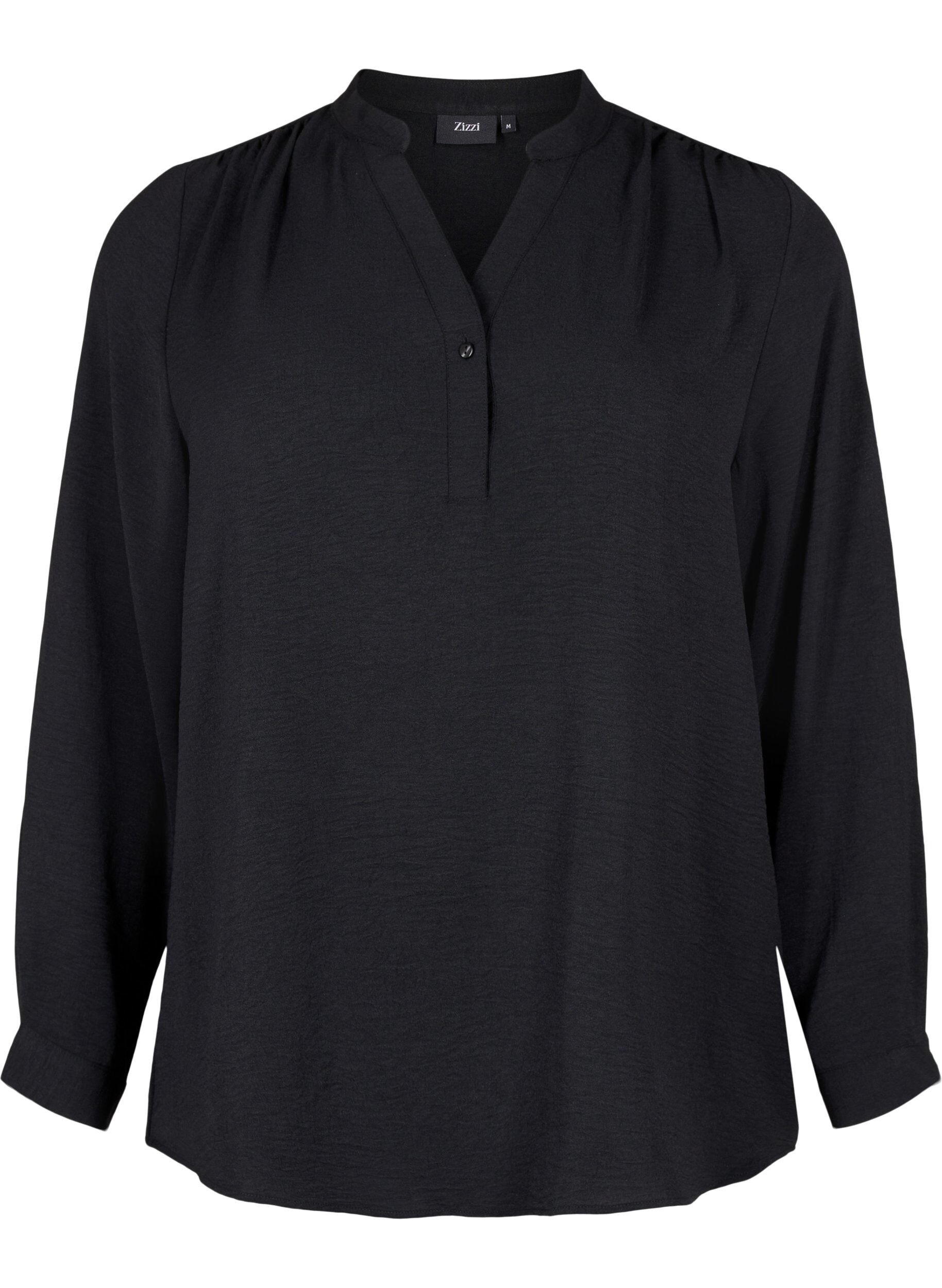 Zizzi Blouse met lange mouwen en V-hals, Black, Packshot image number 0