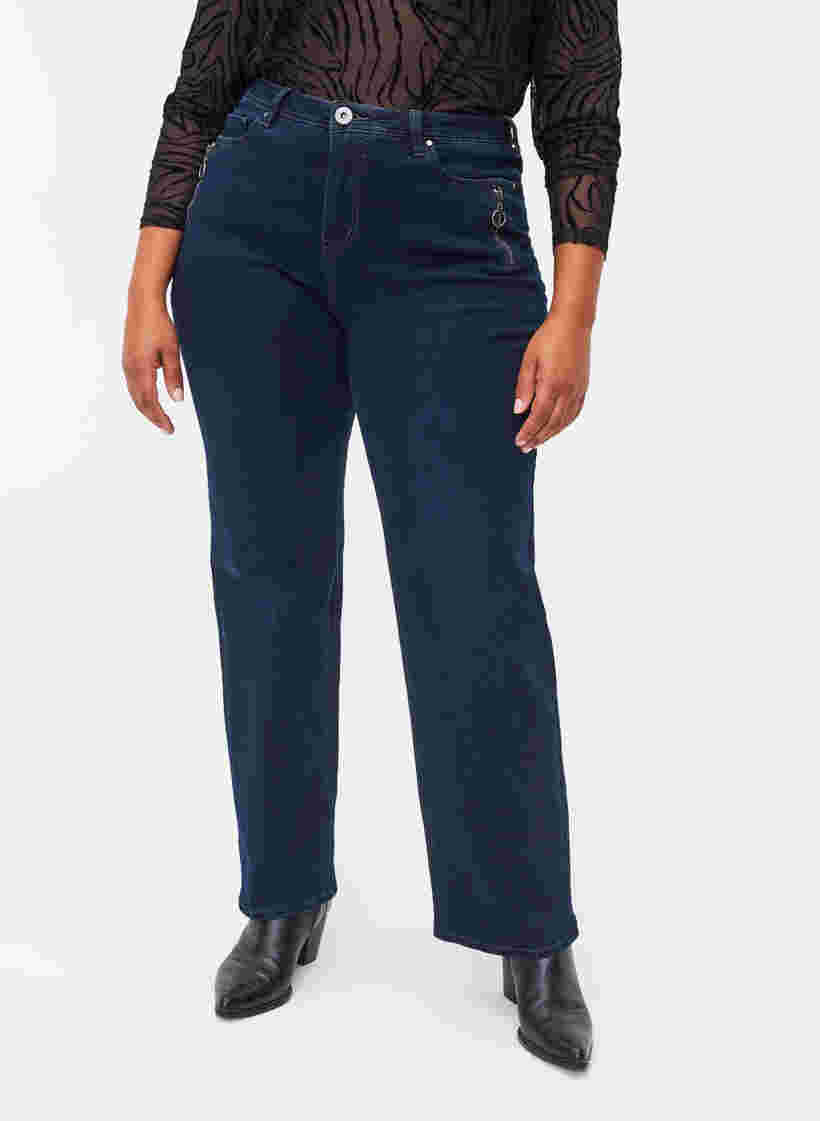 Regular fit Gemma jeans met hoge taille, Dark blue, Model image number 3