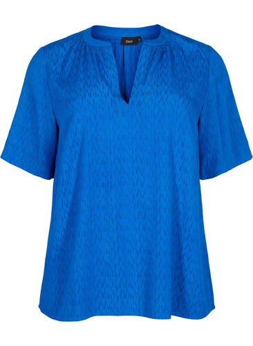 Viscose blouse met korte mouwen en v-hals, Princess Blue, Packshot image number 0