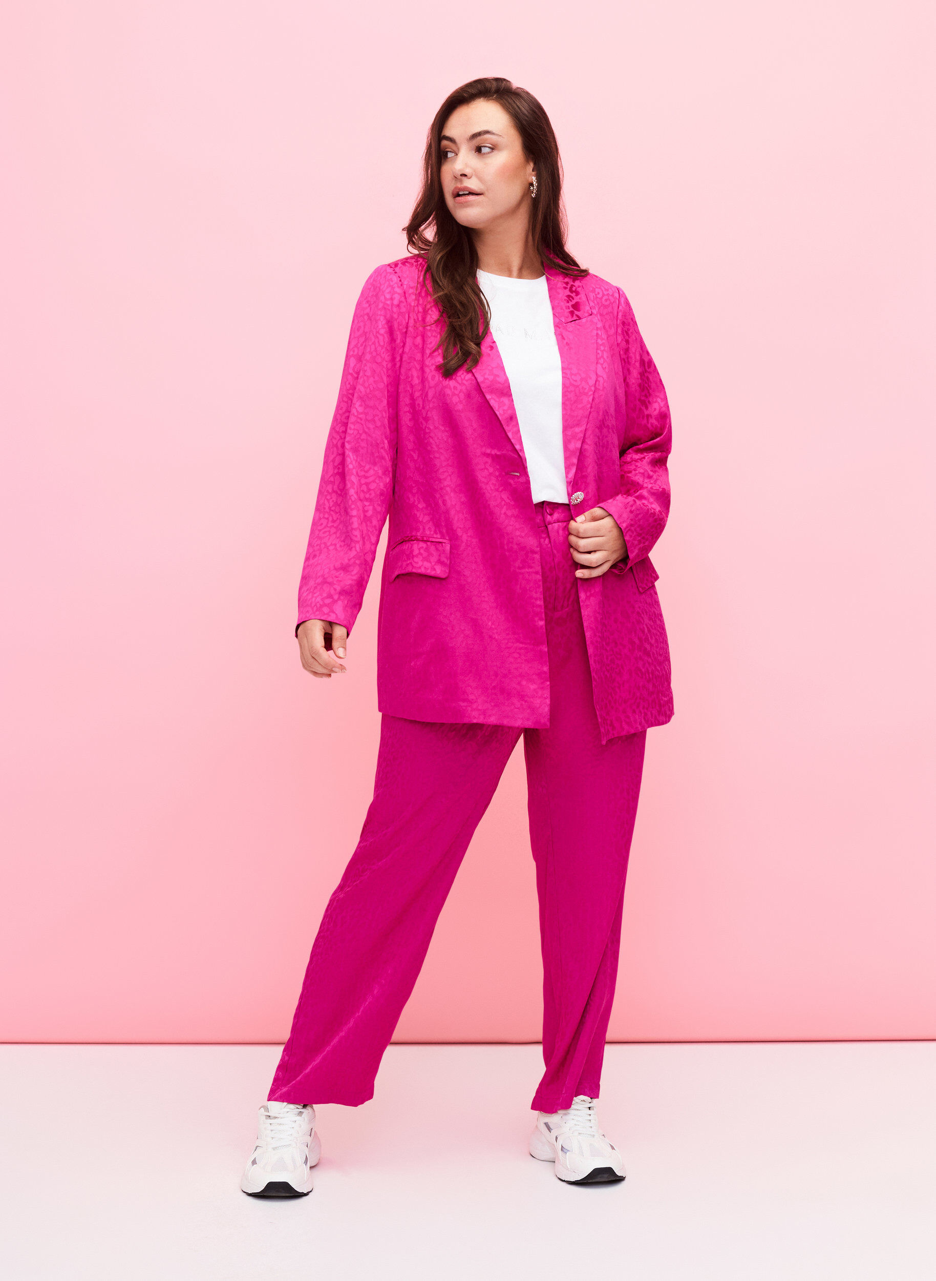 Zizzi Dubbelgestikte jacquardblazer van viscose, Rose Violet, Model image number 3