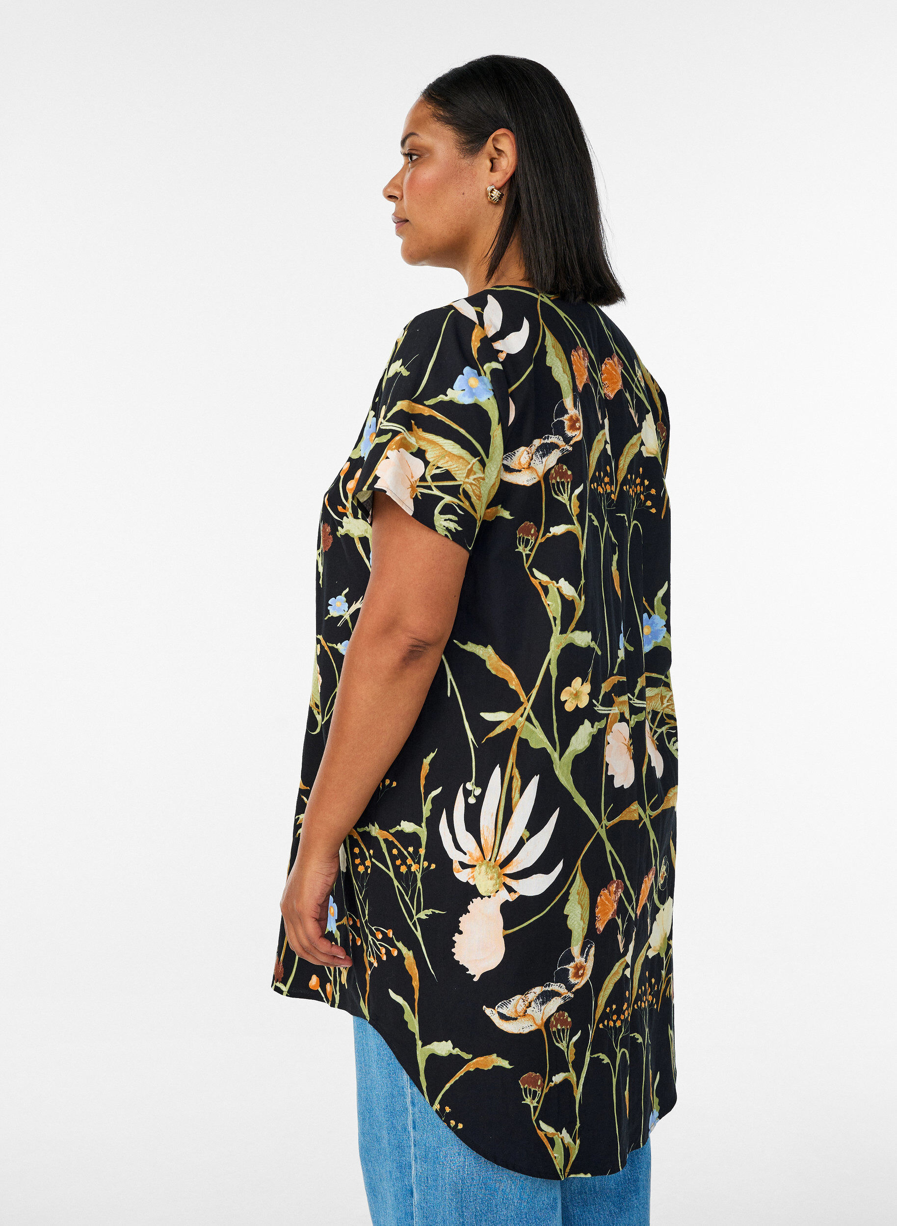 ZizziKatoenen tuniek met een bloemenprint, Zwart, Model image number 2