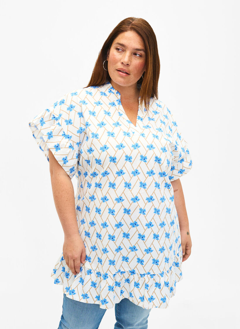 Gebloemde katoenen tuniek, Snow White Flower, Model image number 0