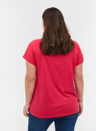T-shirt met mix van katoen, Raspberry, Model image number 1