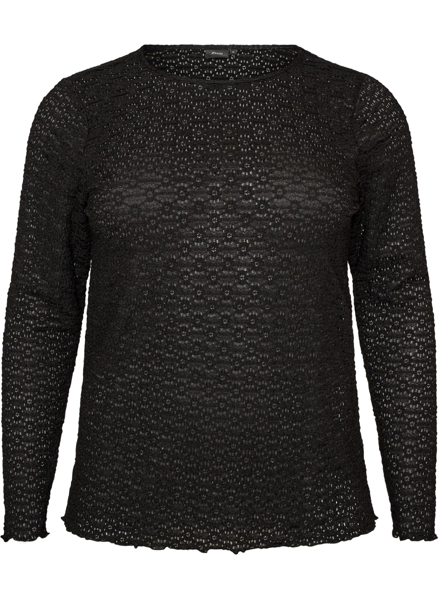 Blouse met ajourpatroon en lange mouwen