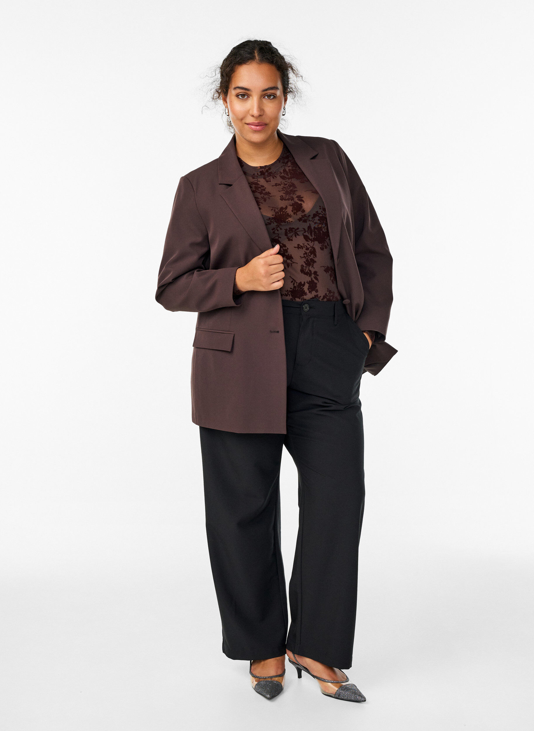 ZizziKlassieke blazer met knoopsluiting, Bruin, Model image number 1