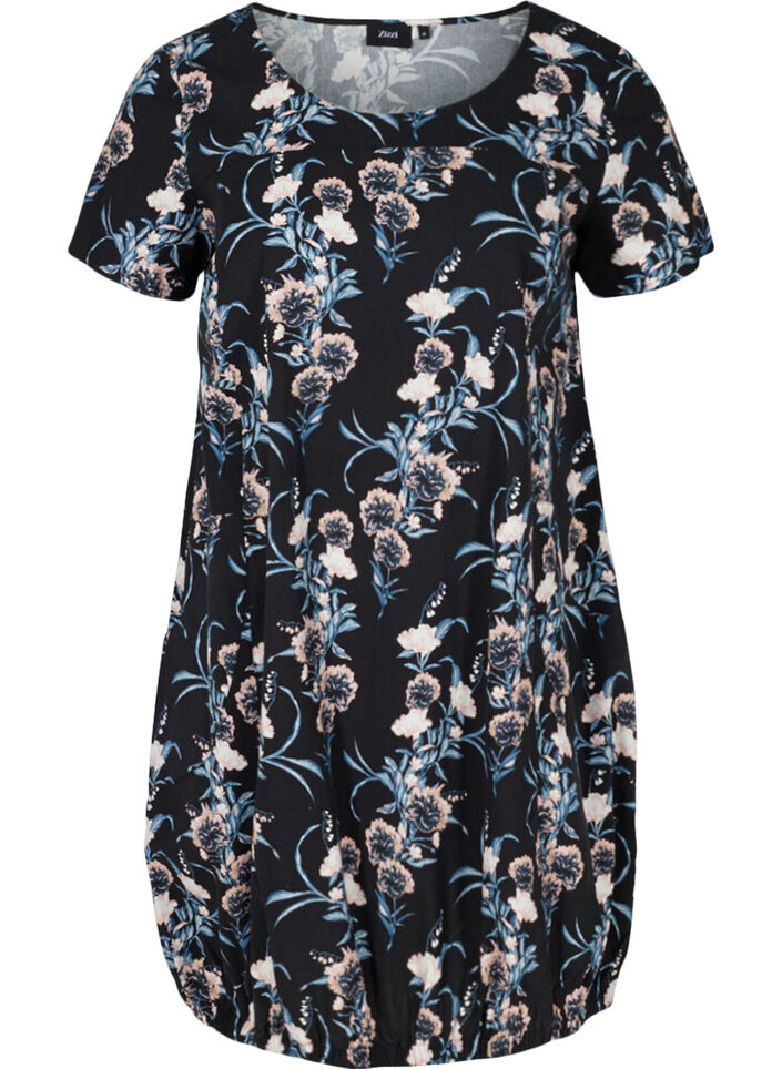 Katoenen jurk met korte mouwen en print, Blauw, Packshot image number 0