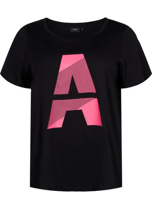 Sport-T-shirt met print, Black w. Pink A, Packshot image number 0