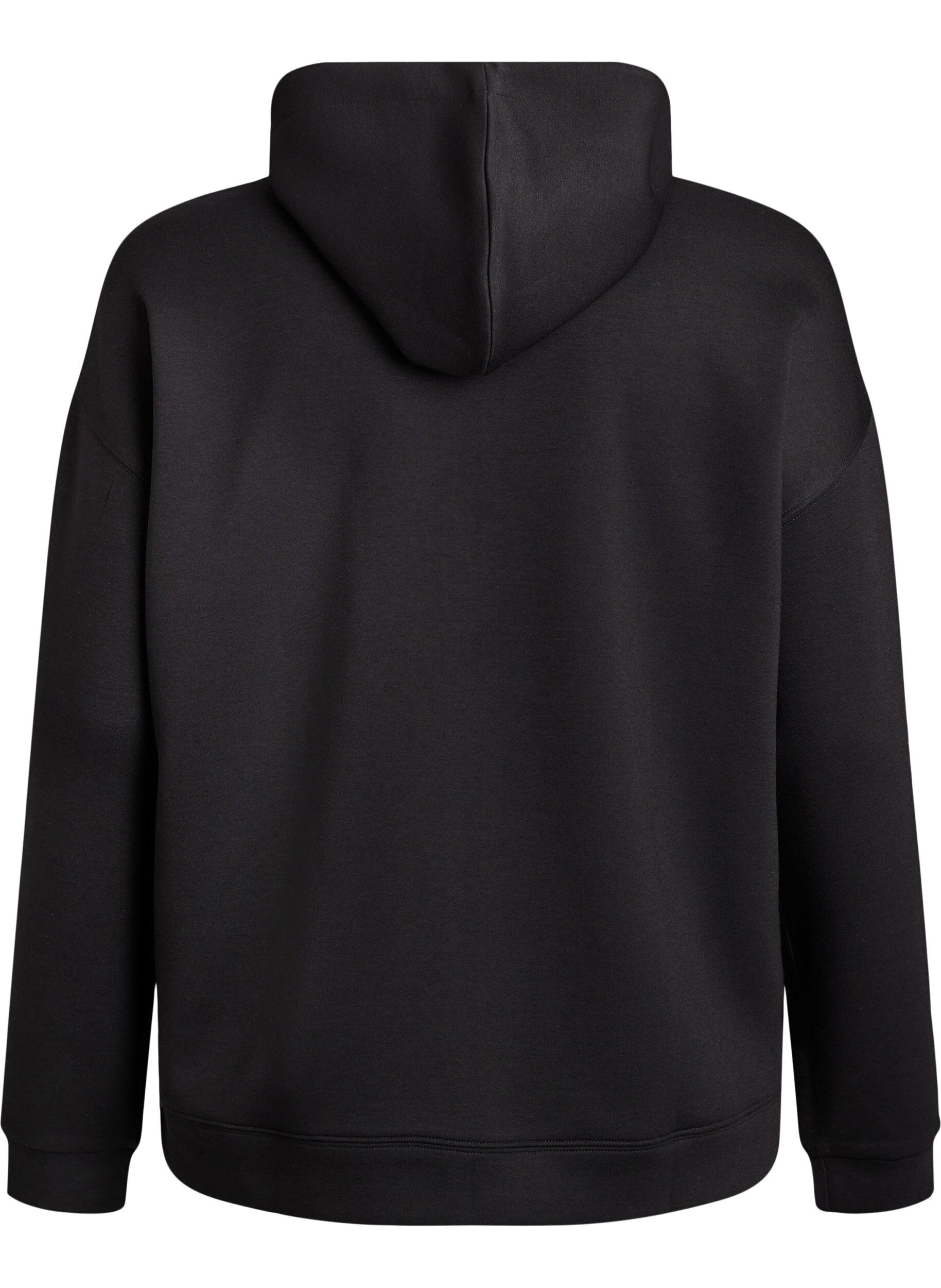 Zizzi Scuba-hoodie met rits en zakken, Zwart, Packshot image number 1