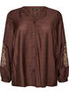 Viscose shirt met geborduurde mouwen, Bruin, Packshot image number 0