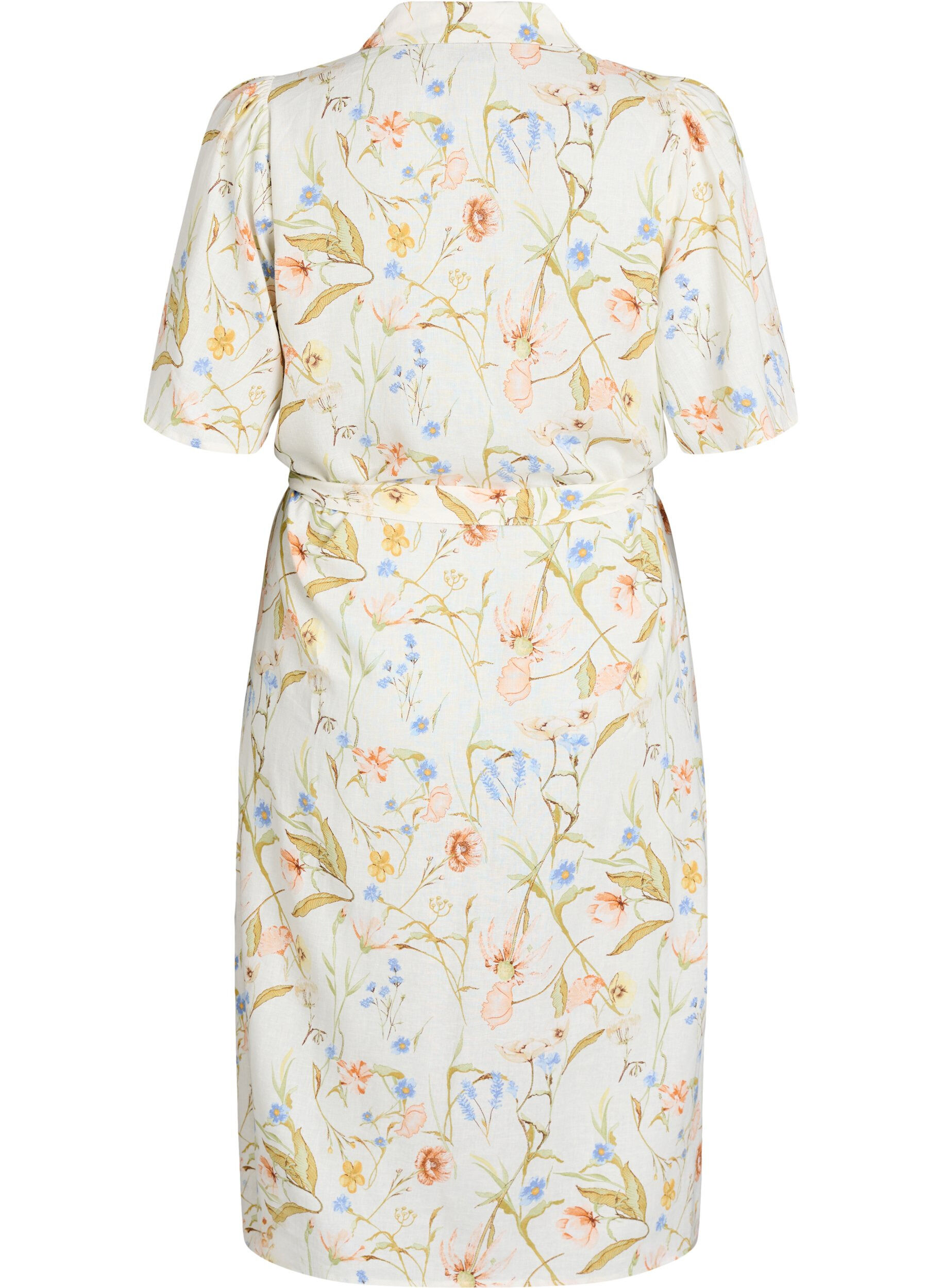 Zizzi Shirtjurk in linnen en viscose met strikceintuur, Vanille, Packshot image number 1