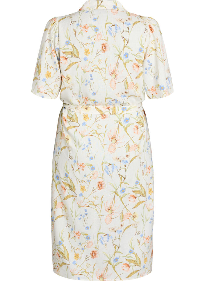 Shirtjurk in linnen en viscose met strikceintuur, Vanille, Packshot image number 1