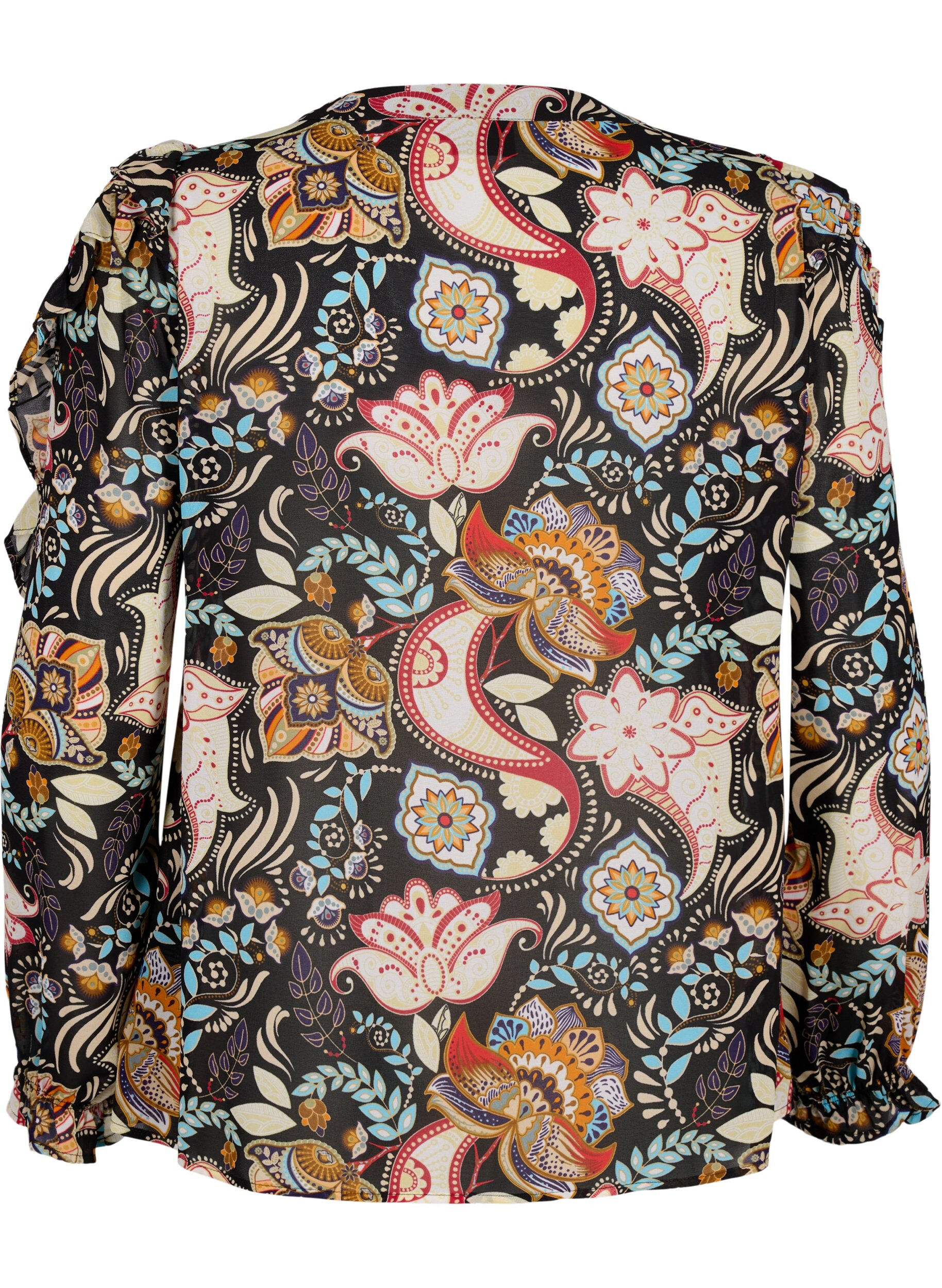 Zizzi Shirt blouse met ruches en paisleyprint, Black Paisley, Packshot image number 1