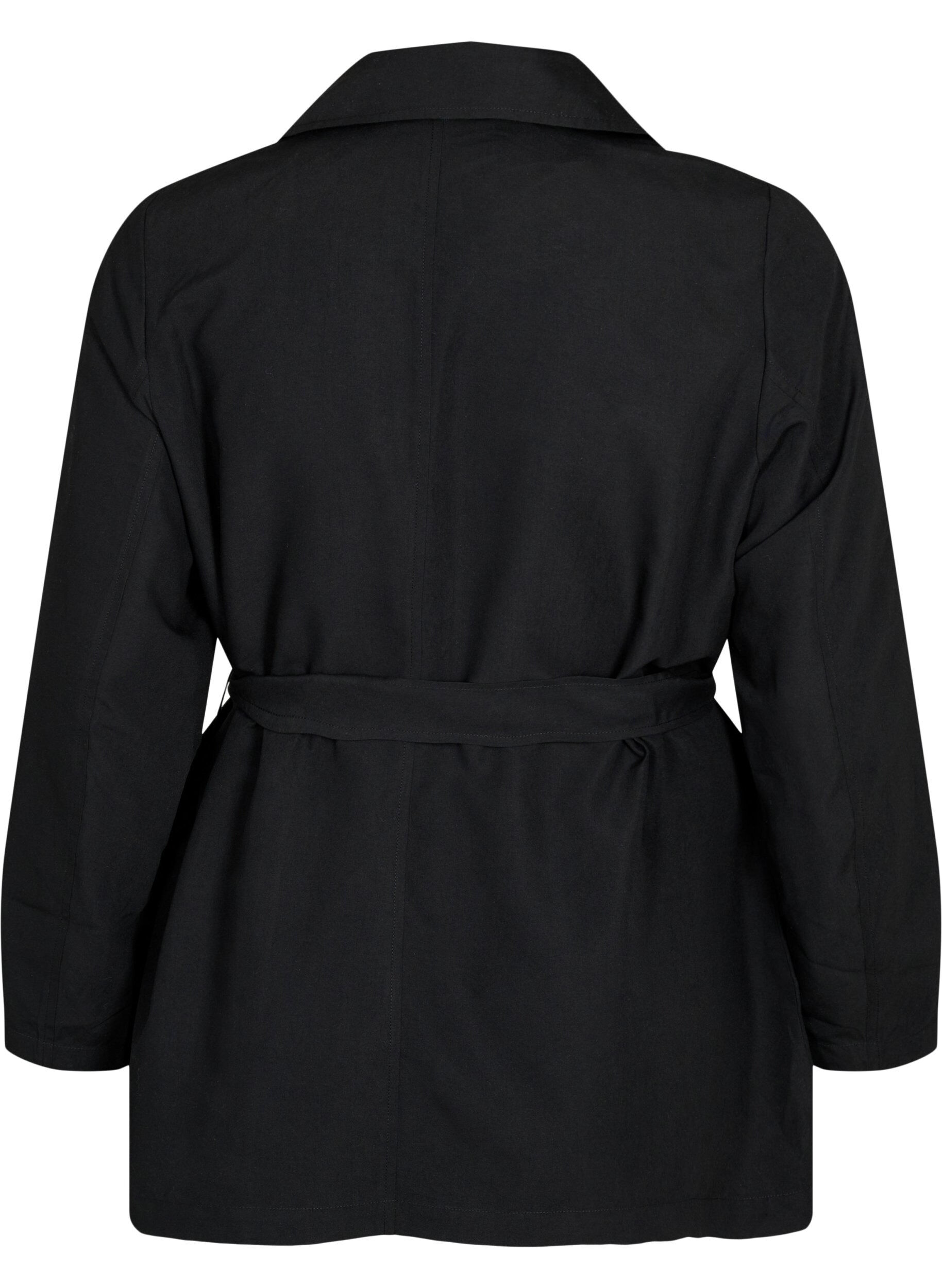 Zizzi Trenchcoat met riem en zakken, Black, Packshot image number 1