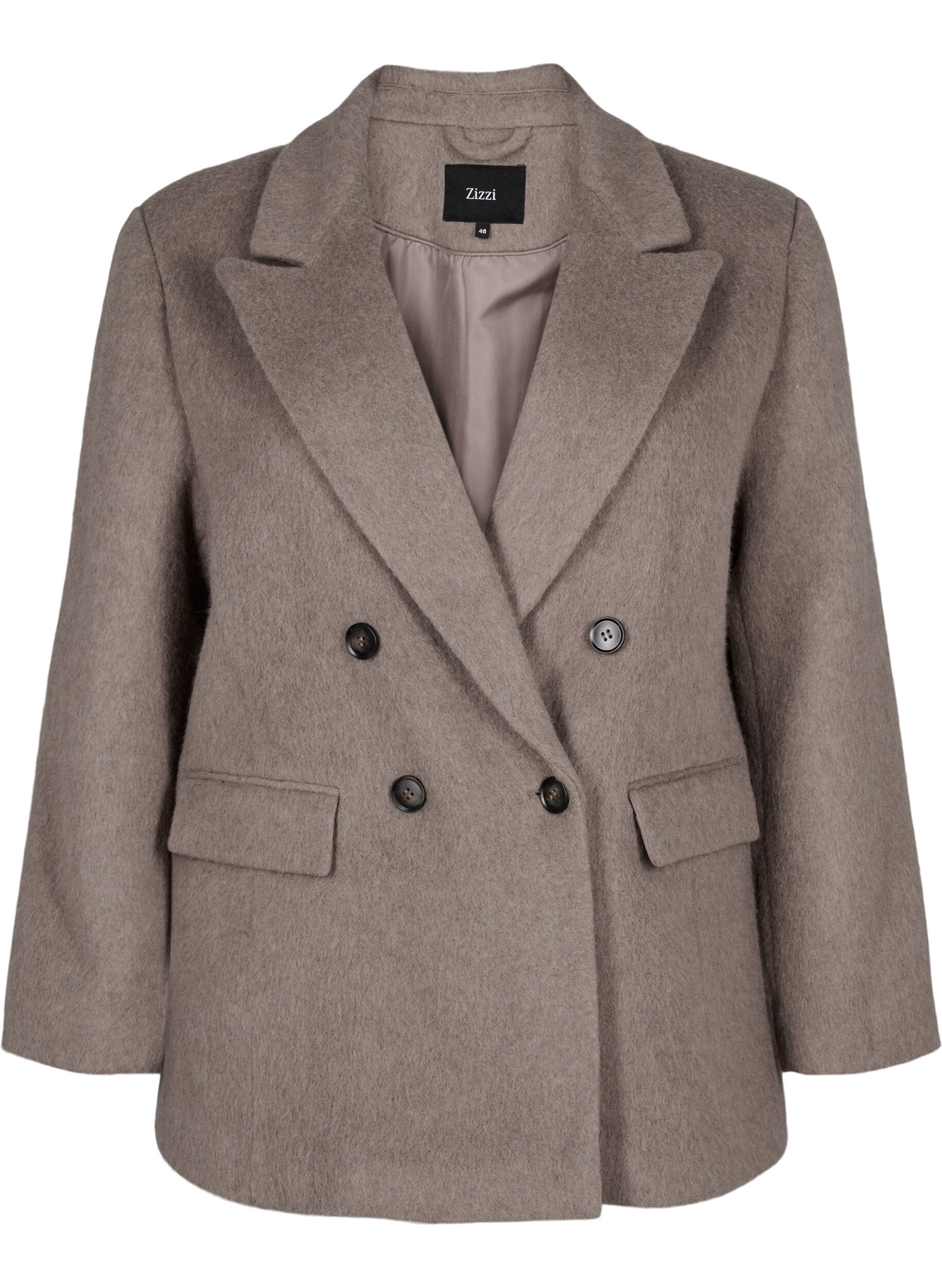 Zizzi Wollen blazer met geborstelde textuur, Grijs, Packshot image number 0