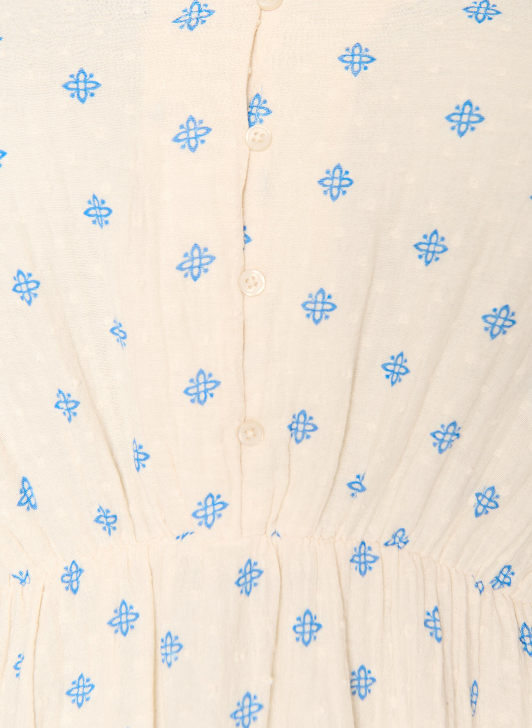 ZizziGebloemde katoenen jurk met een elastische taille, Beige, Packshot image number 2