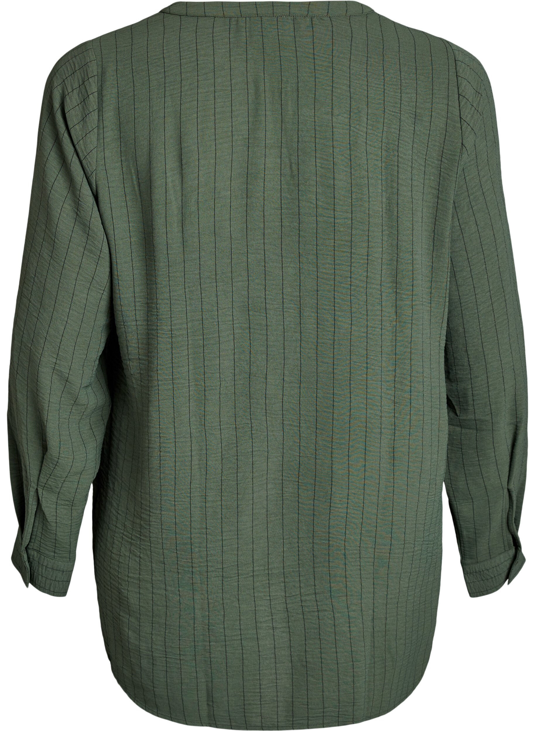 Zizzi Streepjes overhemdblouse, Groen, Packshot image number 1