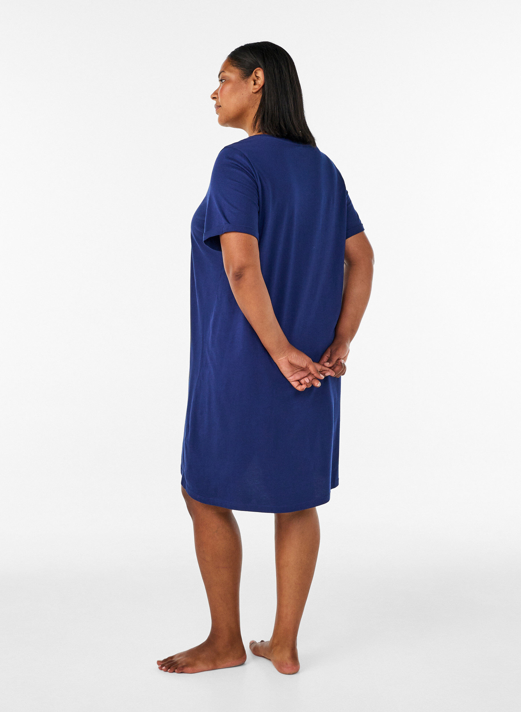 ZizziNachtjapon met korte mouw van biologisch katoen, Blauw, Model image number 2