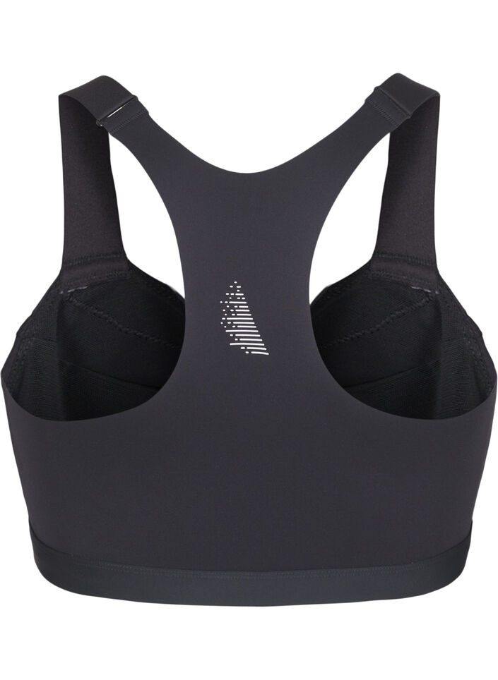Sportbeha met sluiting aan de voorkant en goede ondersteuning, Zwart, Packshot image number 1