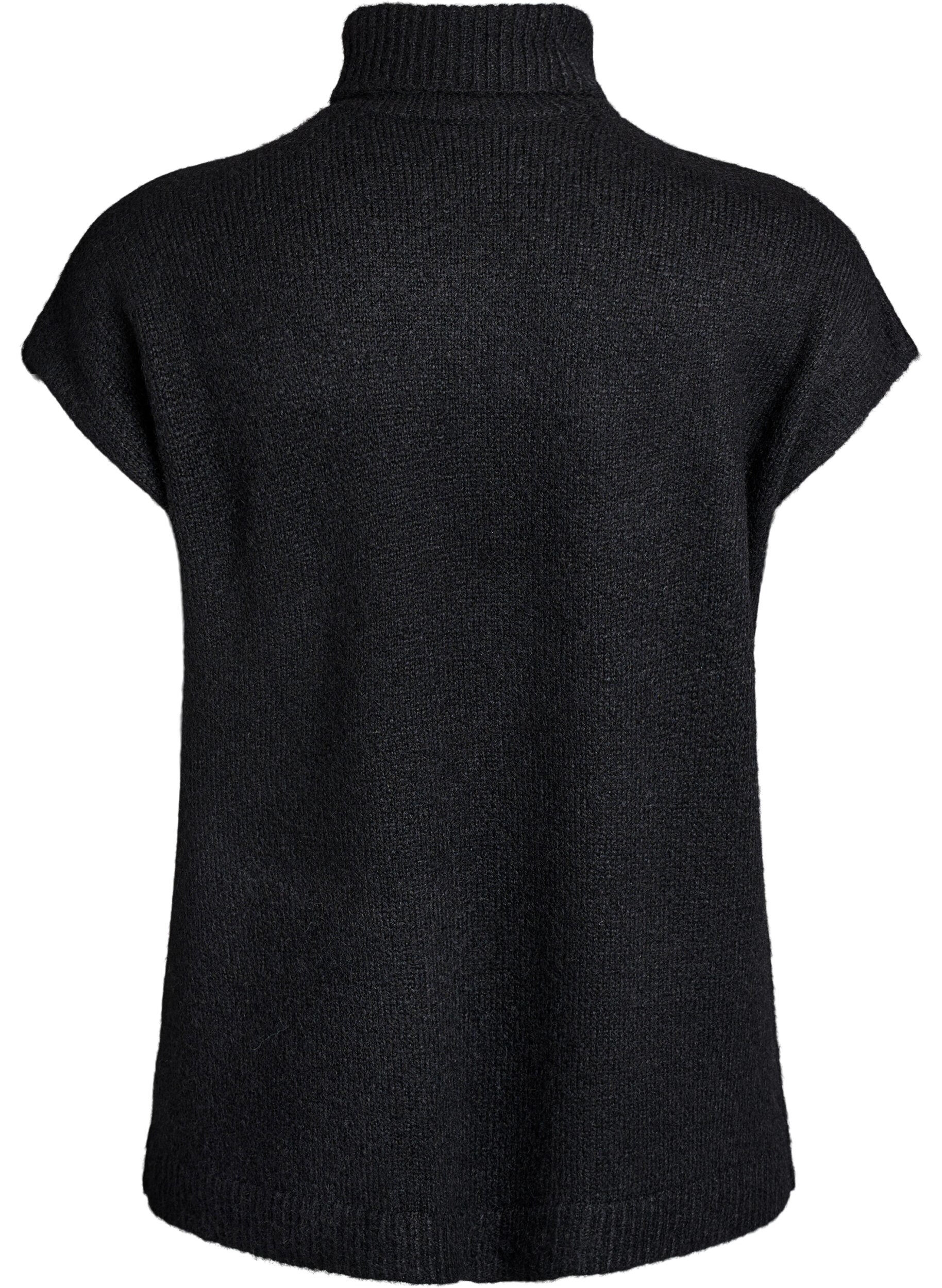 Zizzi Mouwloos gebreid vest met col, Zwart, Packshot image number 1