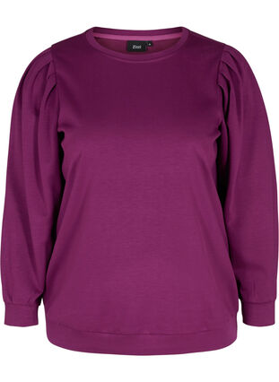 Sweatshirt met ronde hals en ballonmouwen, Dark Purple, Packshot image number 0