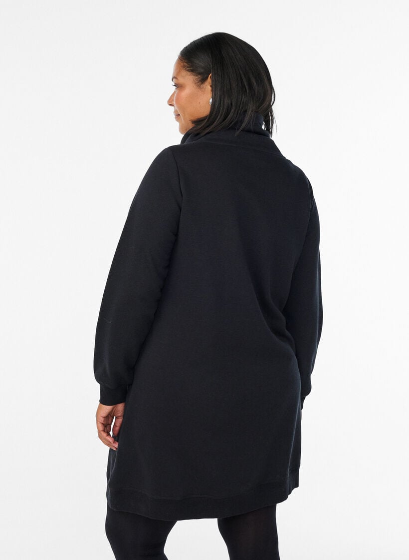 Kort sweatshirt jurk met hoge kraag en zakken, Zwart, Model image number 2