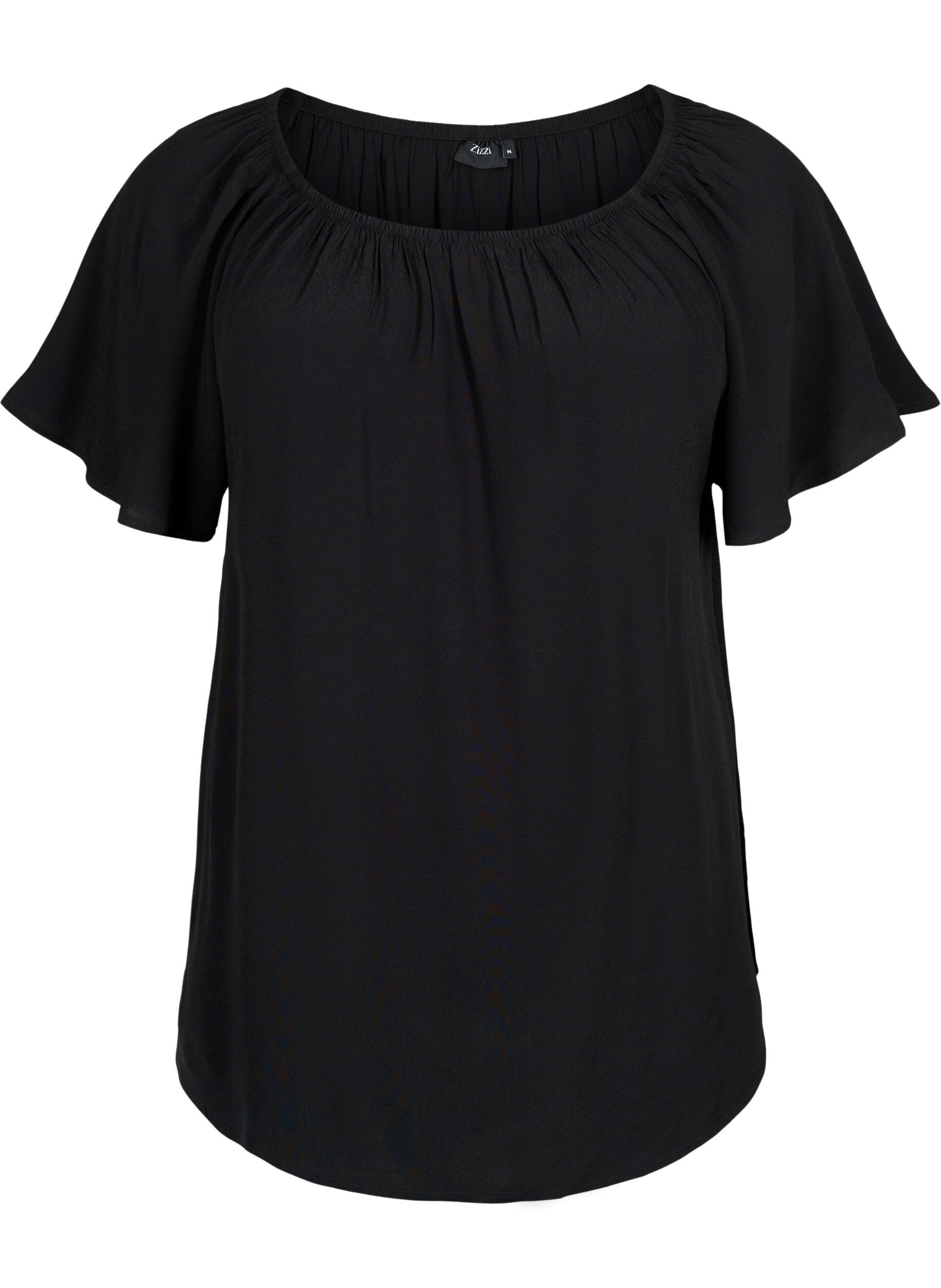 Zizzi Effen blouse van viscose met korte mouwen, Black, Packshot image number 0