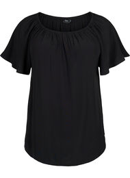 Effen blouse van viscose met korte mouwen, Black