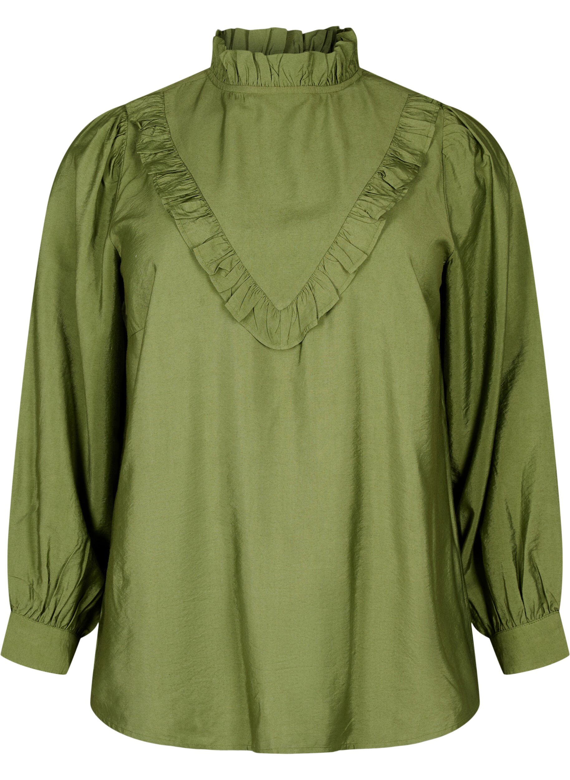 Zizzi Viscose blouse met franjes., Loden Green, Packshot image number 0