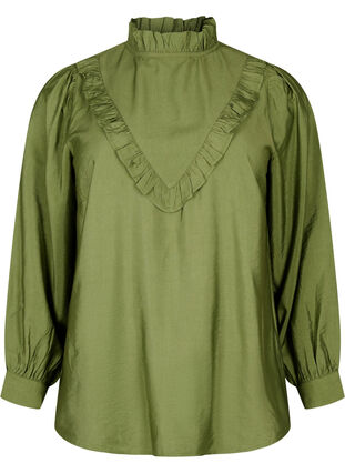 Viscose blouse met franjes., Loden Green, Packshot image number 0
