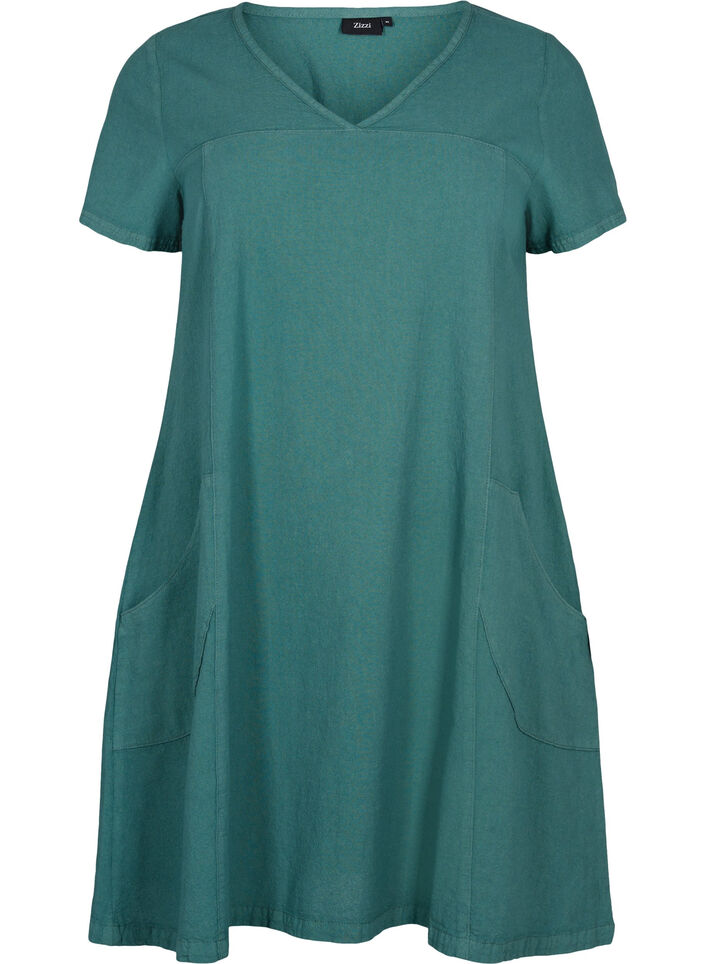 Katoenen jurk met korte mouwen, Sea Pine, Packshot image number 0
