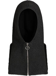 Ribgebreide balaclava met ritssluiting, Zwart