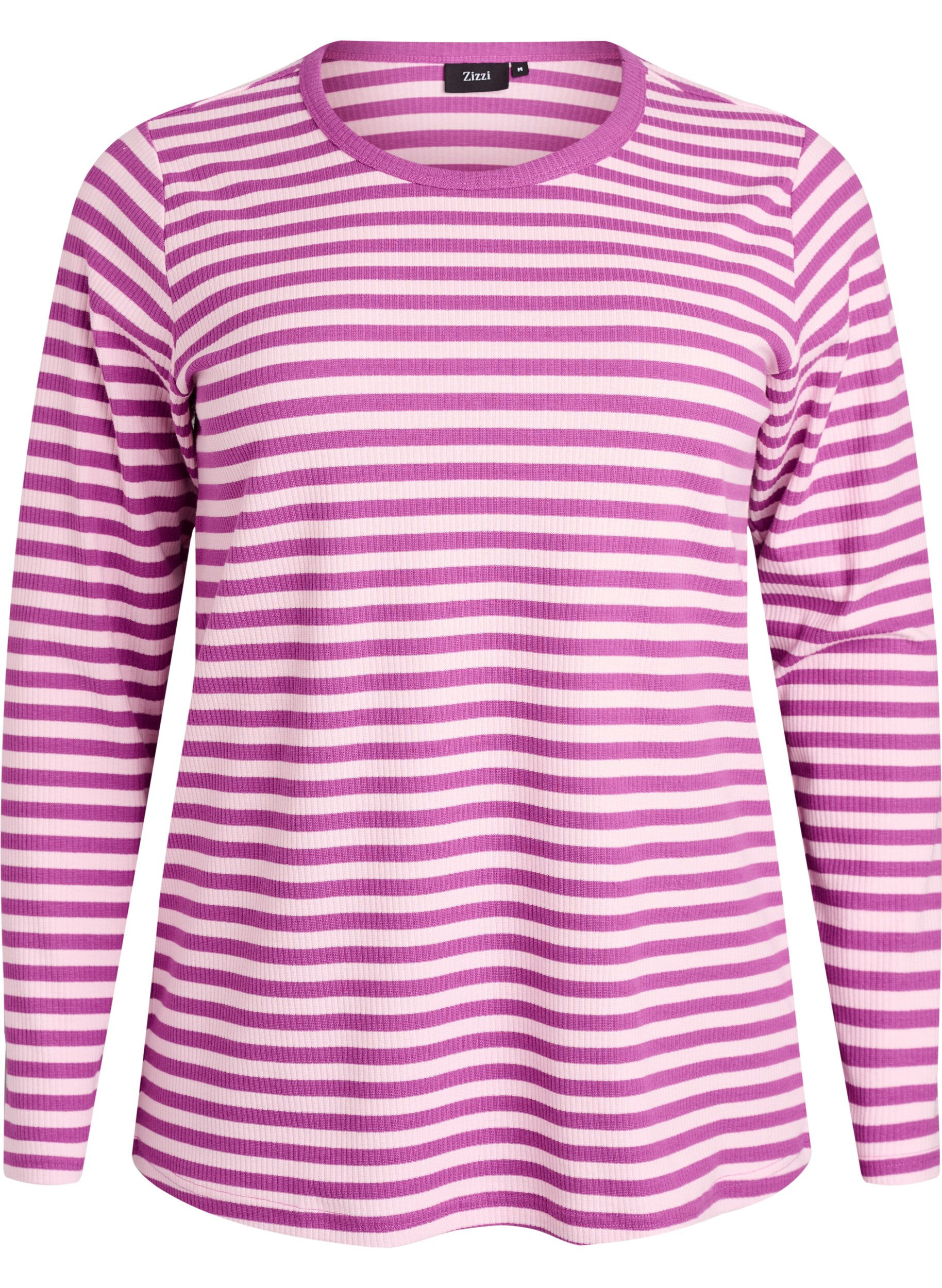 ZizziGestreepte blouse met lange mouwen, Paars, Packshot image number 0