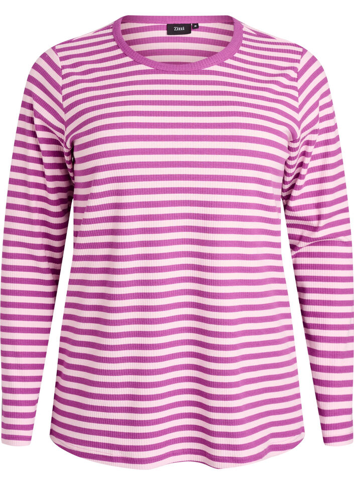 Gestreepte blouse met lange mouwen, Paars, Packshot image number 0