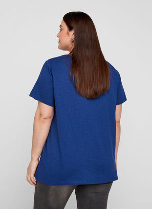 T-shirt met korte mouwen en broderie anglaise, Twilight Blue, Model image number 1