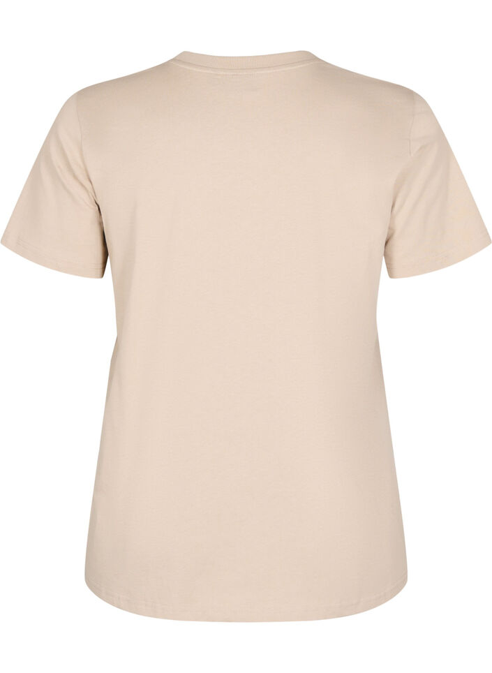 Basic katoenen T-shirt met ronde hals, Beige, Packshot image number 1
