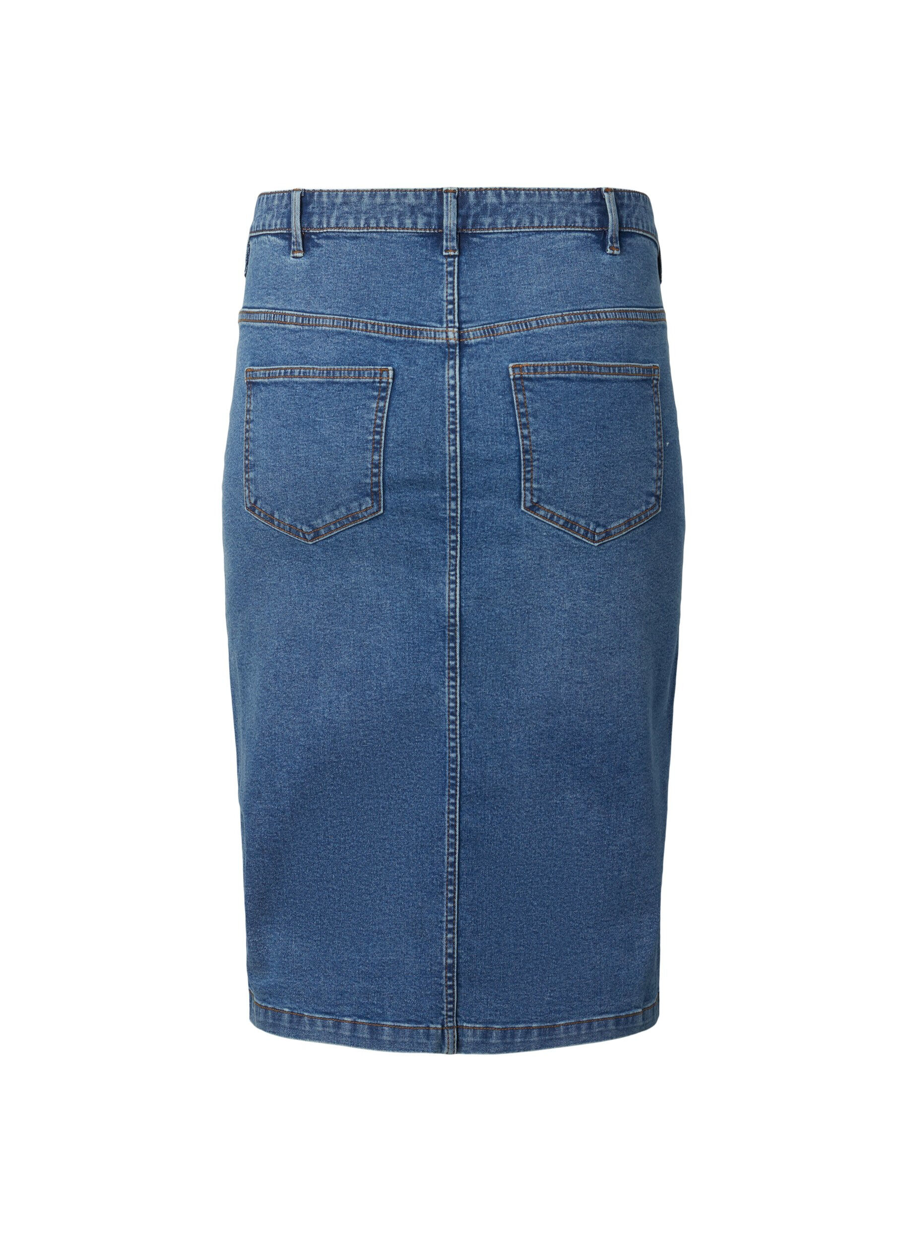Zizzi Denim rok met split aan de voorkant, Blue denim, Packshot image number 1