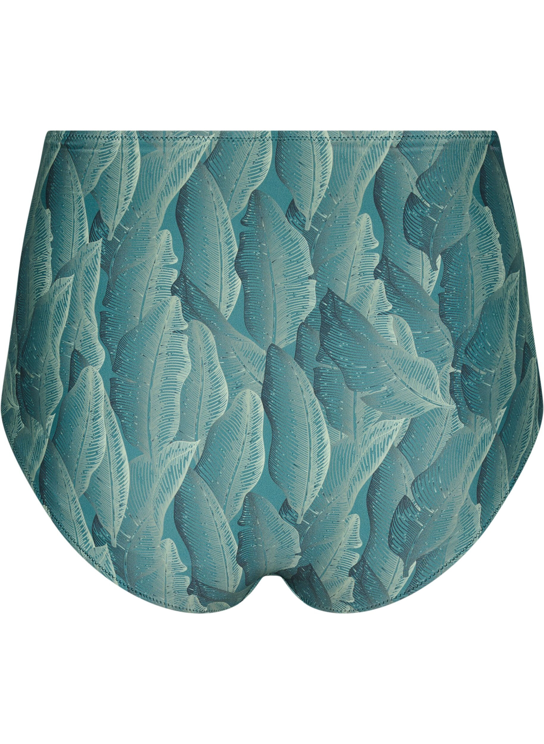 Zizzi High waist bikinibroekjes met print, Groen, Packshot image number 1