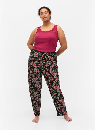 Katoenen pyjama broek , Black Pink Oran Flow, Model image number 2