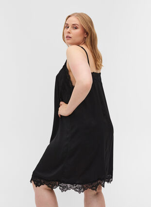 Pyjama jurk met kant, Black, Model image number 1