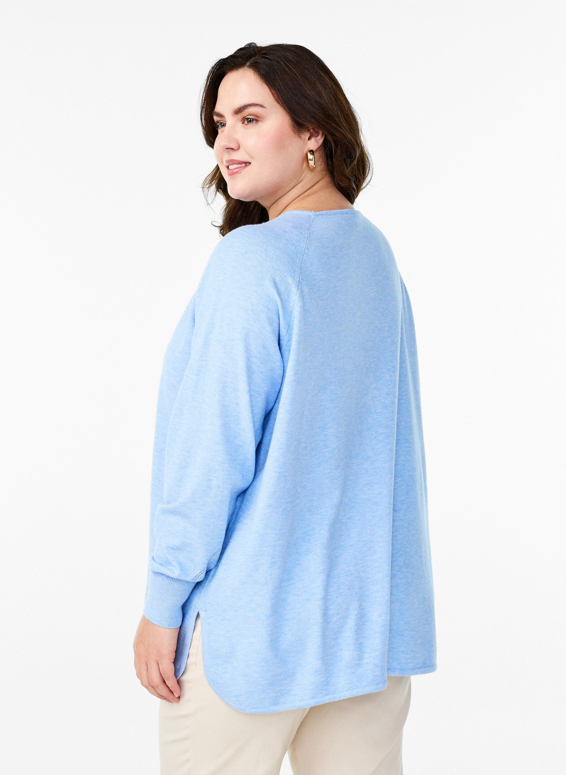 Zizzi Gebreide blouse met ronde hals en gebreid patroon, Blauw, Model image number 2