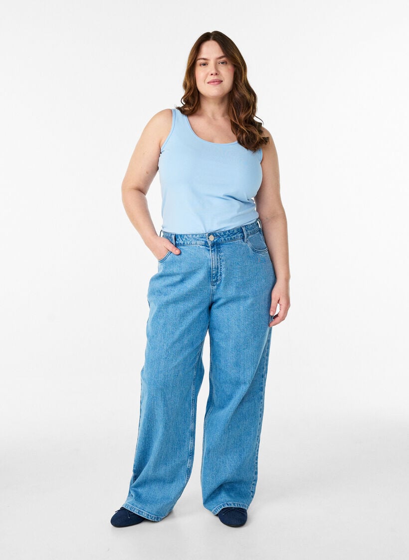 Effen basic top in katoen, Blauw, Model image number 1