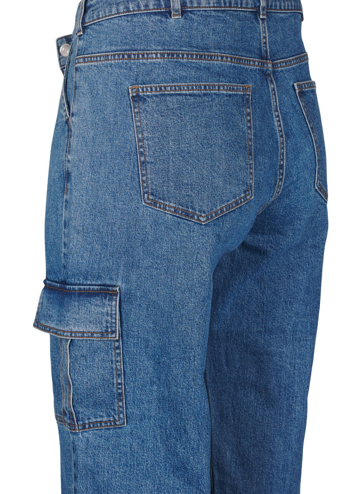 Cargo jeans met hoge taille, Blue Denim, Packshot image number 3