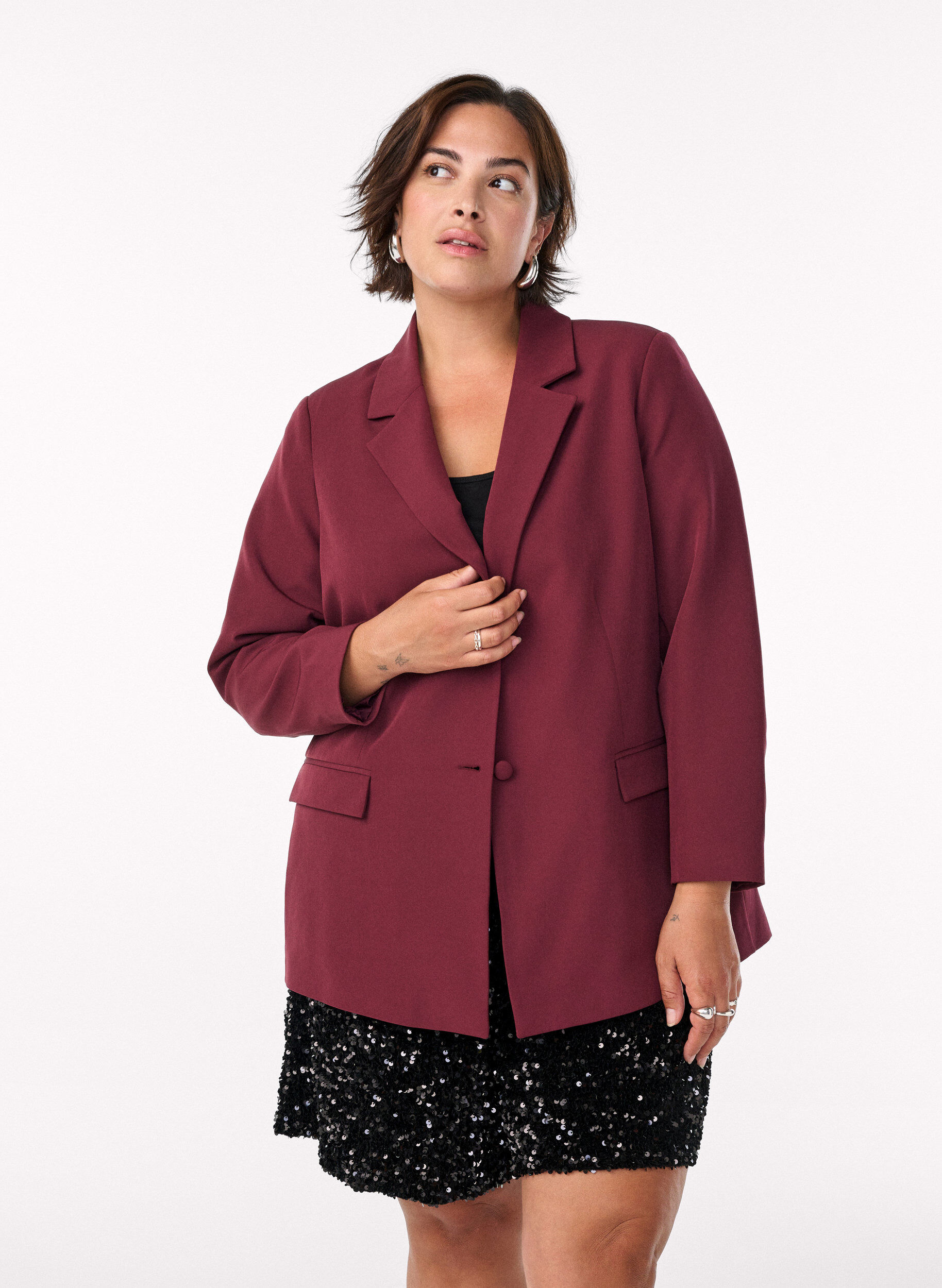 High-waisted pailletten shorts, Zwart, Model