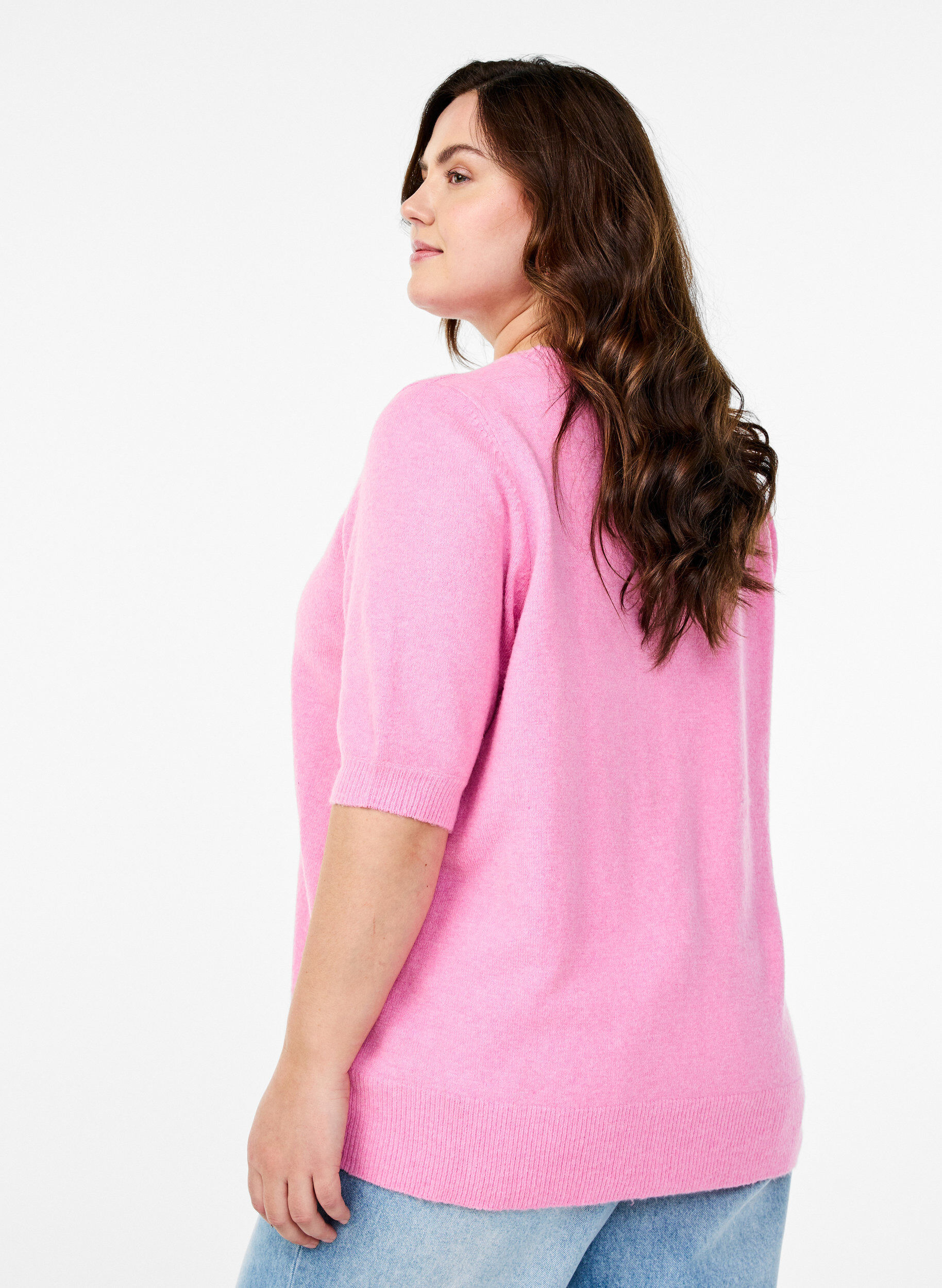 Zizzi Gebreide blouse met korte mouwen, Roze, Model image number 2